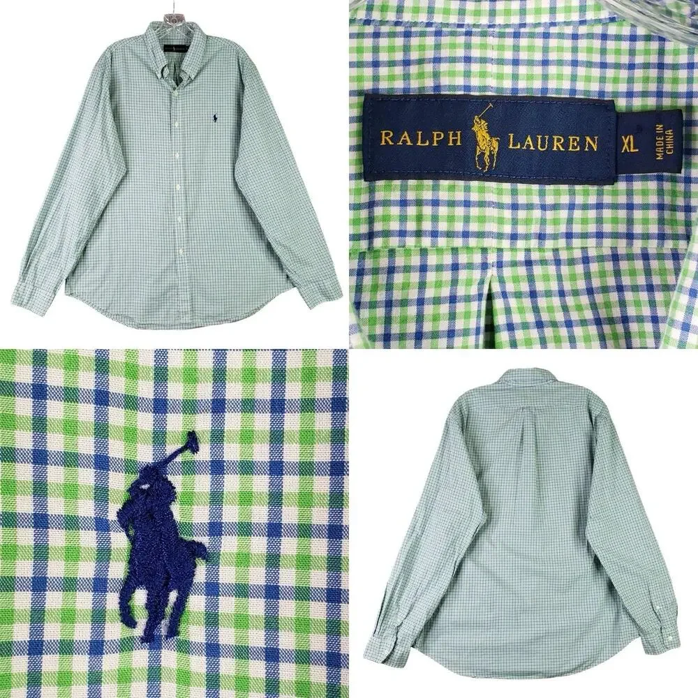 Polo Ralph Lauren Oxford Shirt Mens Size XL Button Down Green Plaid Long Sleeve